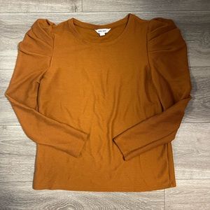 Puff Shoulder Long Sleeve Burnt Orange Top